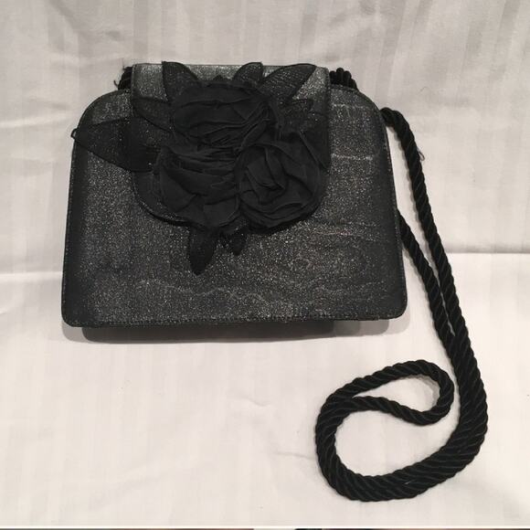 Vintage Black Foral & Marble Crossbody Evening bag - Picture 1 of 5